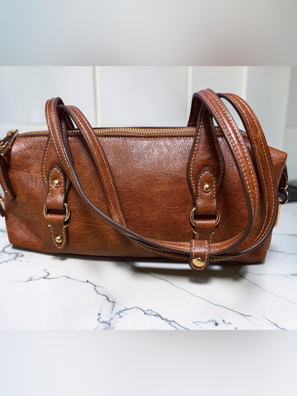 NWT True Religion Brown Shoulder Handbag with Gold Hardware and Logo Lining - Picture 7 of 8
